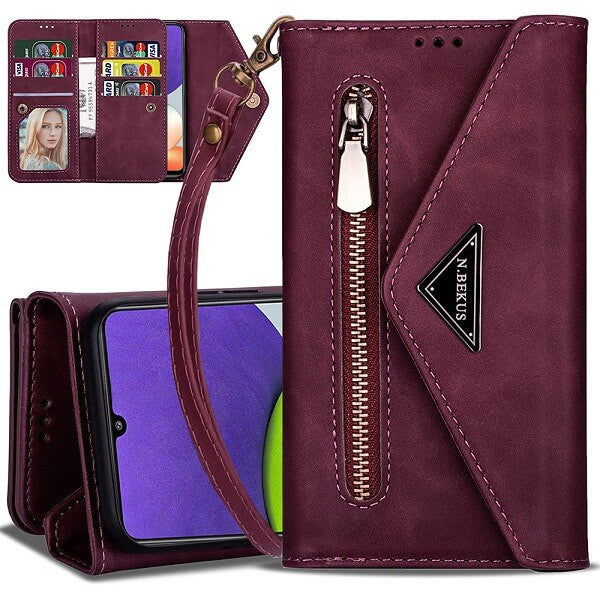 Samsung Galaxy A22 4G Phone Case Wallet N.Bekus Leather Flip Zipper Pocket Magnetic Purse With Strap & Card Holder for Girls Women (Purple) Samsung Galaxy A22 4G Phone Case Wallet N.Bekus Leather Flip Zipper Pocket Magnetic Purse With Strap & Card Holder for Girls Women (Purple)